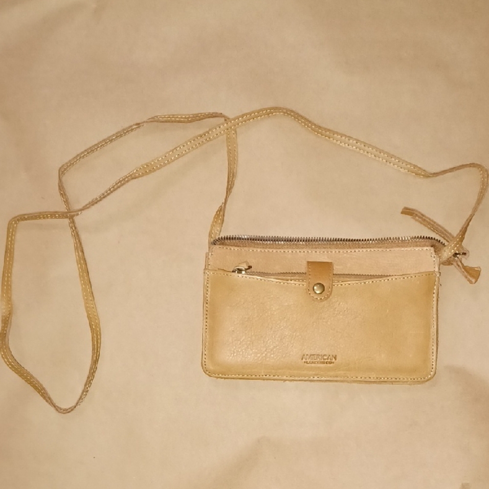 Brown and Tan Leather Crossbody Bag with Slim Profile